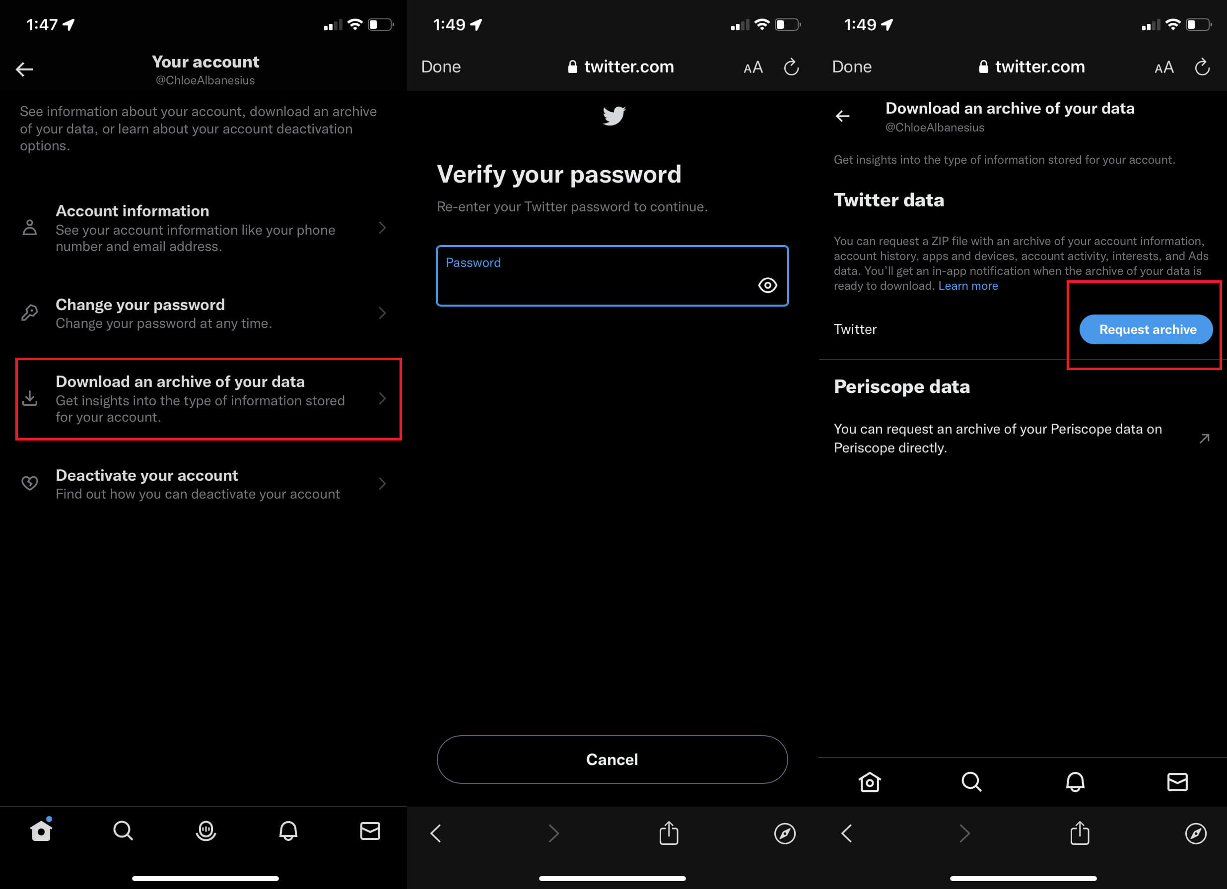 Twitter-Archiv anfordern