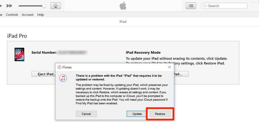 restaurar iPad en modo recuperación