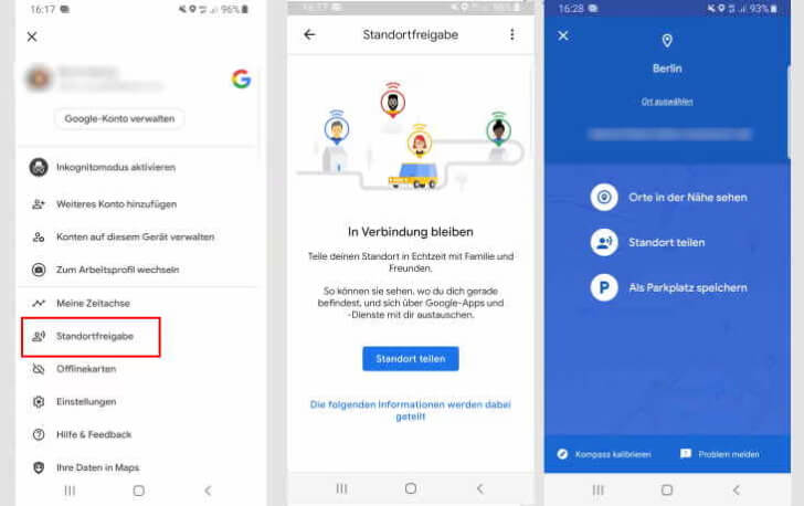 Live-Standort teilen über google maps