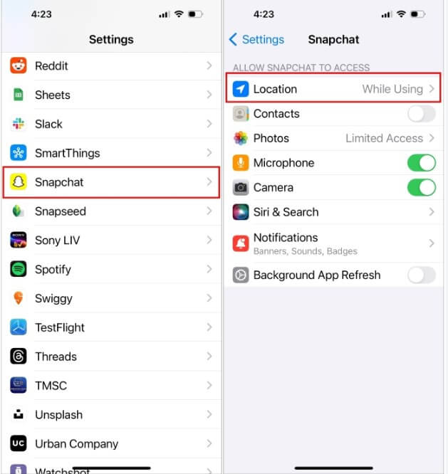 allow location access to Snapchat