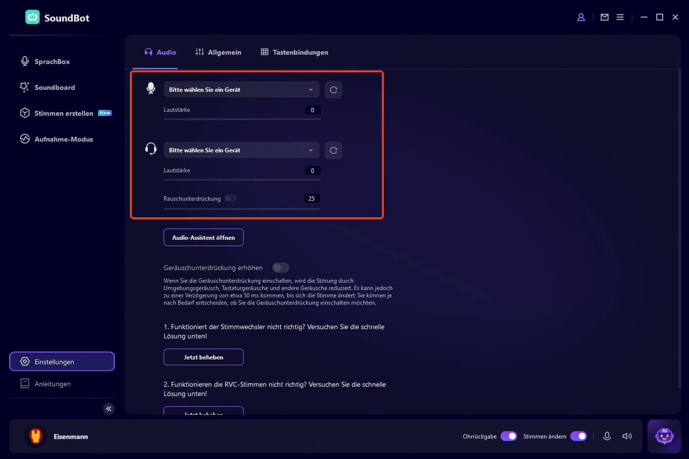 Soundbot-Spracheinstellung