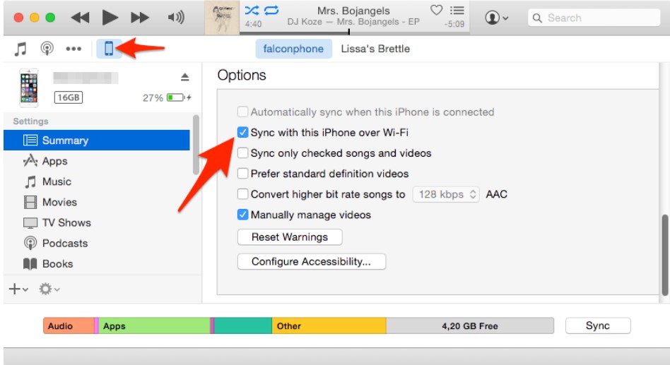 Sincronizar con iPhone