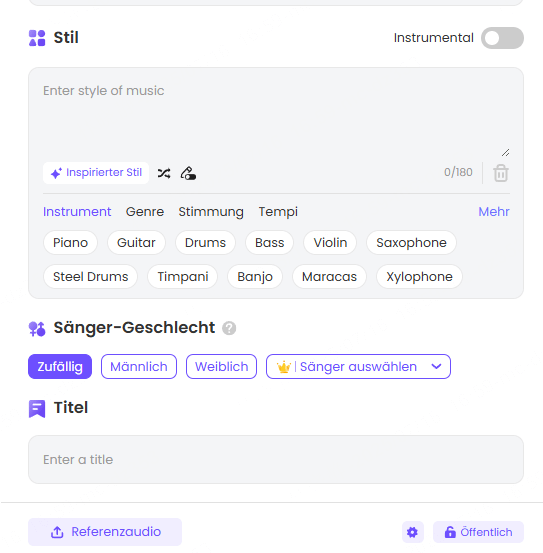 topmediai KI-Songtext generator Stil auswählen, um Songtexte zu generieren