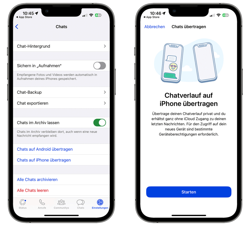 WhatsApp-Chats auf neues iPhone von iPhone übertragen ohne Backup