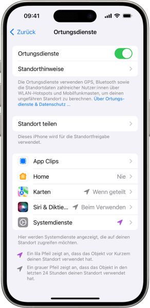 einschalten des iphone-standort-service