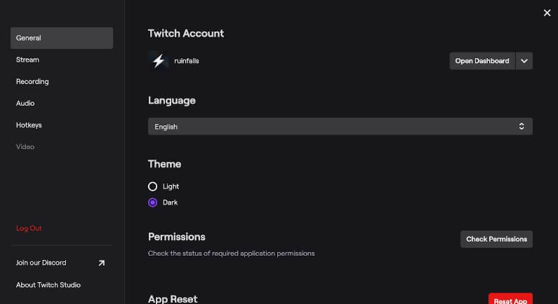 twitch setting