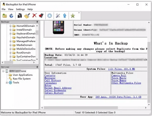 iBackupBot 파일 삭제
