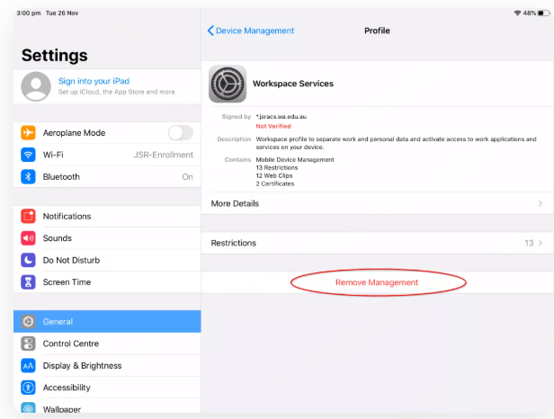 설정에서 MDM 제거
