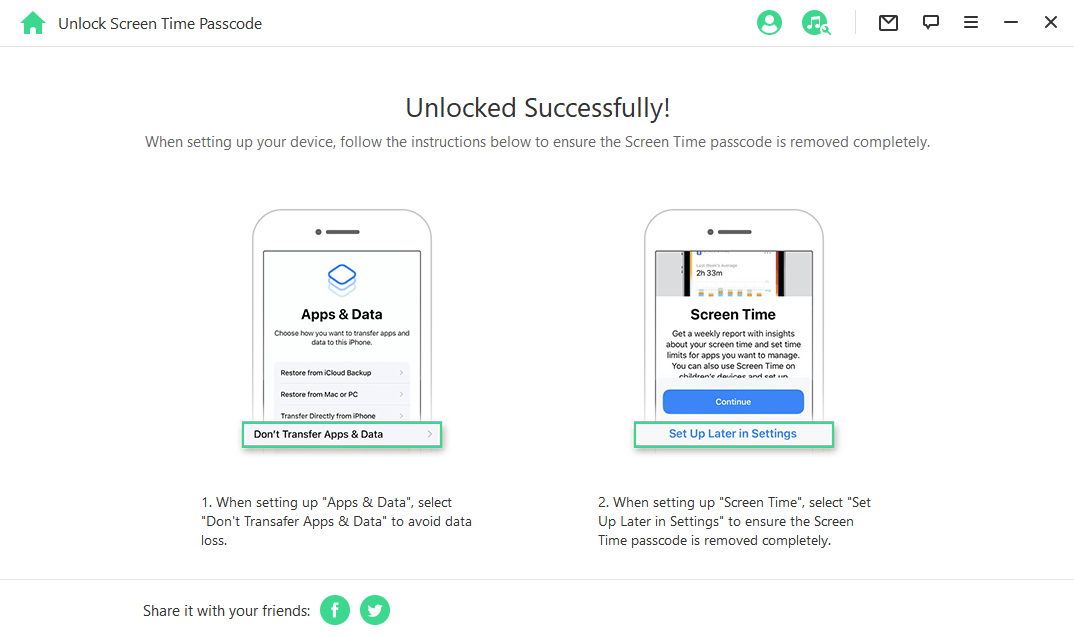 Bildschirmzeit-Code erfolgreich entsperren
