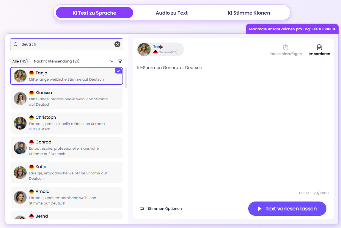 vidnoz Deutsche Stimme Generator