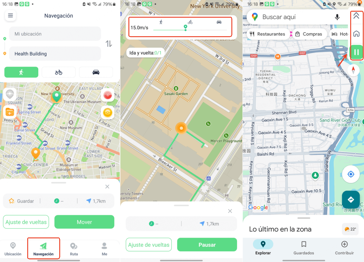 Simular Movimiento GPS con Ruta de Navegación de Dos Puntos