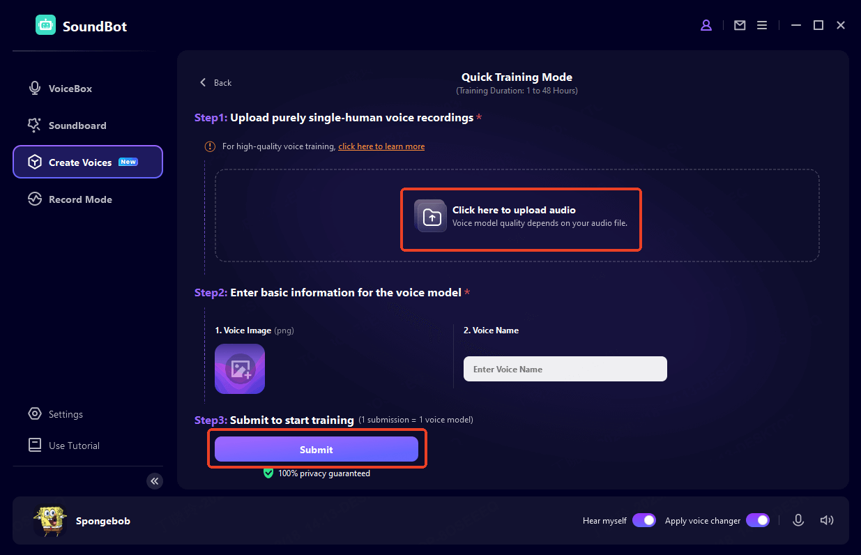Upload an Audio File to Train Your Voice