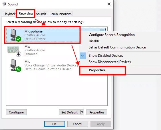 Recording in Control Panel window