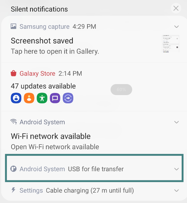 USB 용도 파일 전송으로 설정