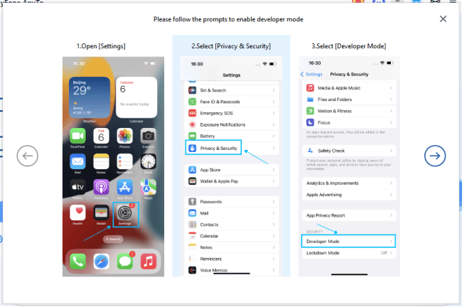 Enable Developer Mode (iOS 16 and above)