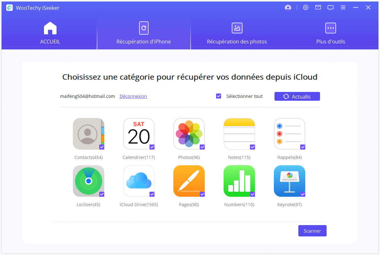 Scanner les données du compte iCloud