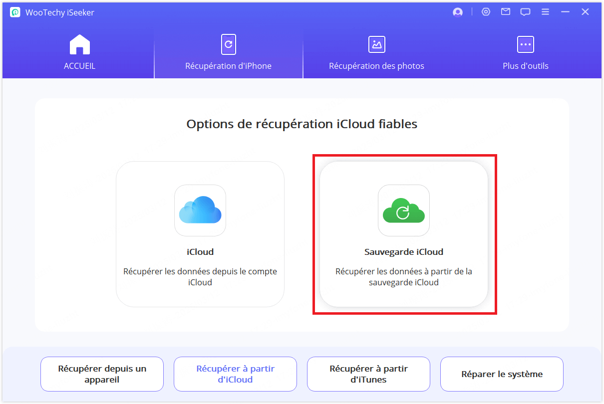 Sélectionner la sauvegarde iCloud