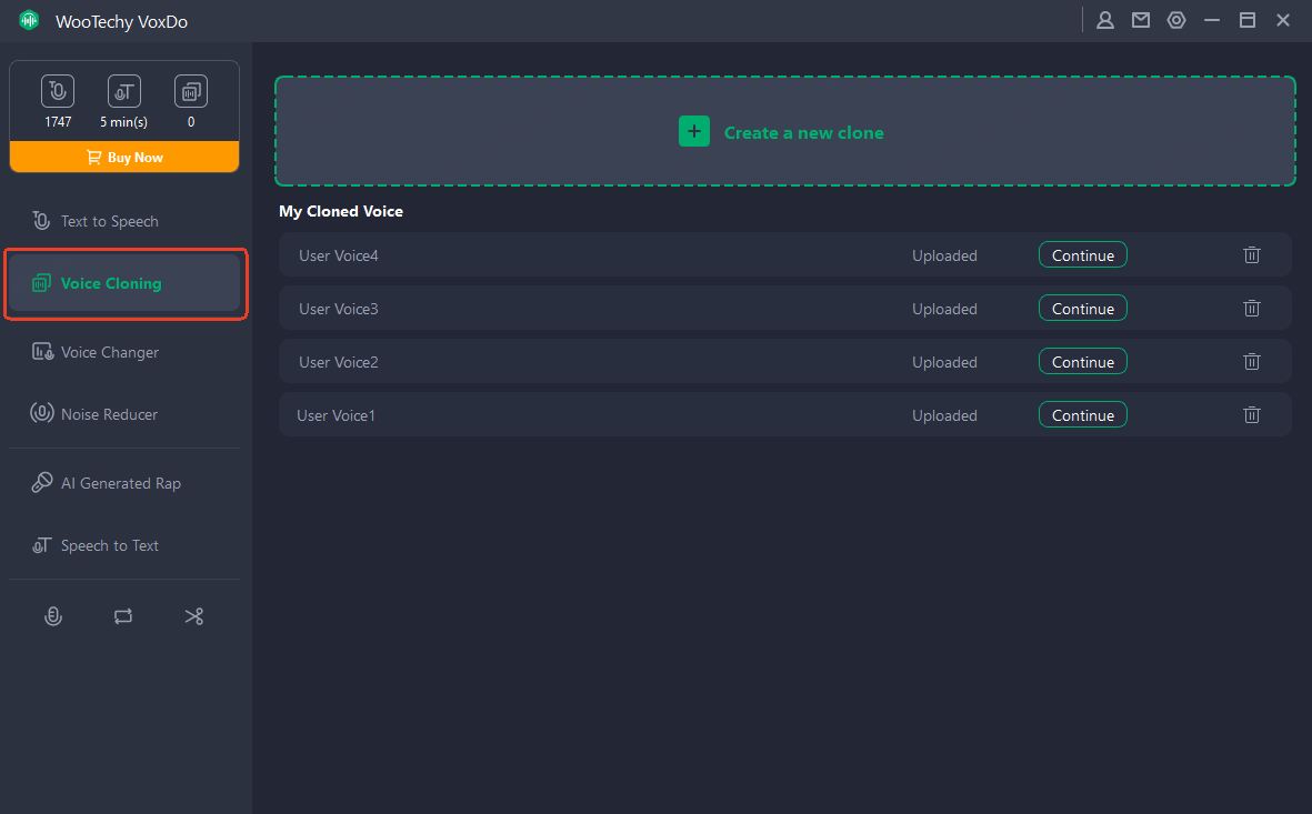음성 복제 선택