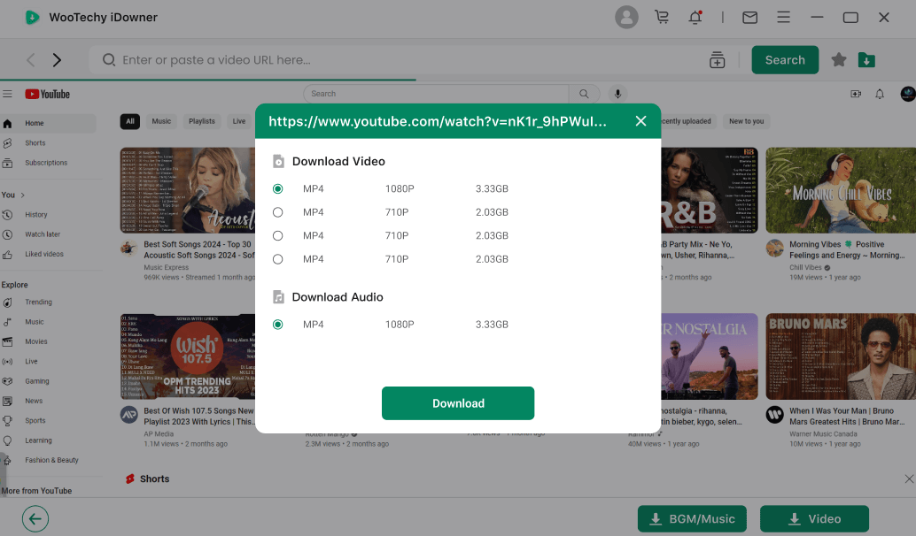 Выберите формат и качество
