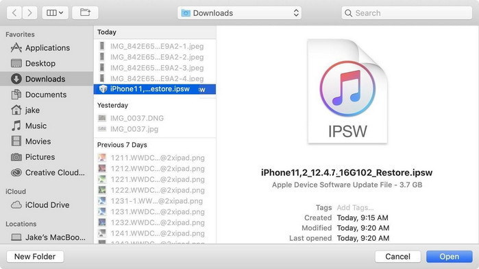 choose iOS 12.4.7 ipsw firmware file