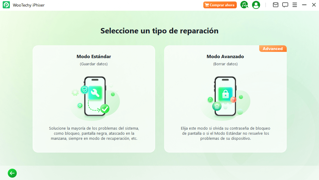Modo Estándar en wootechy iphixer
