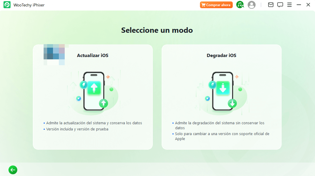 selecciona Actualizar iOS en wootechy iPhixer