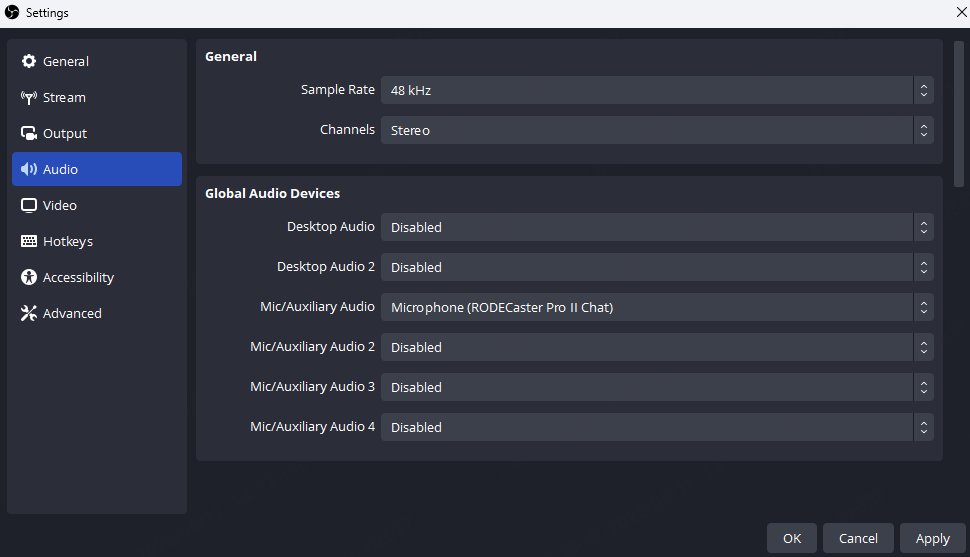OBS Studio audio Configuración