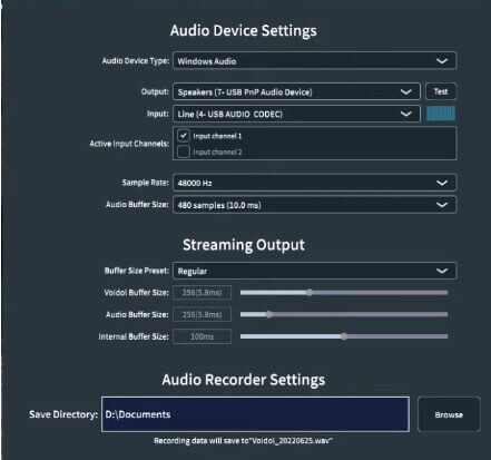 select audio input channel voidol