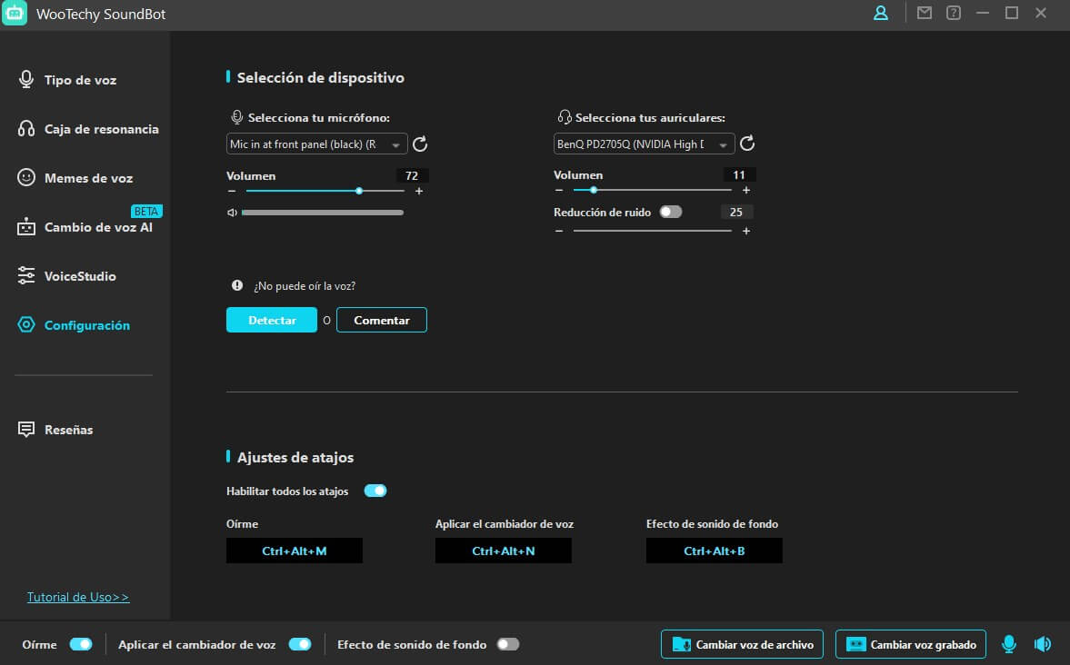 establecer dispositivo de entrada y salida en soundbot