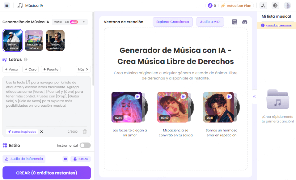 Crear Música IA con TopMedia AI Music Generator