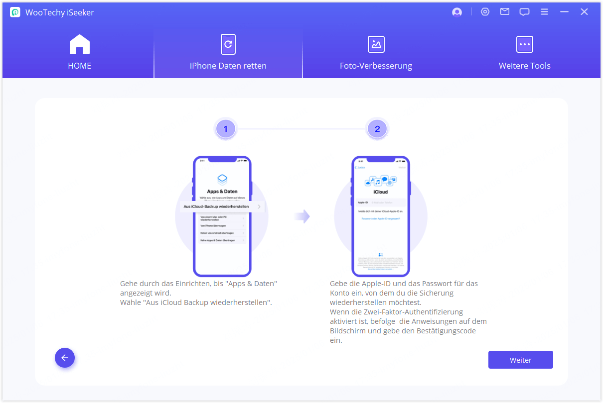 Seleccione el tipo de recuperación de la memoria iCloud