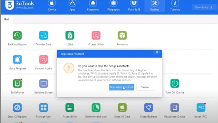 3utools skip setup assistant