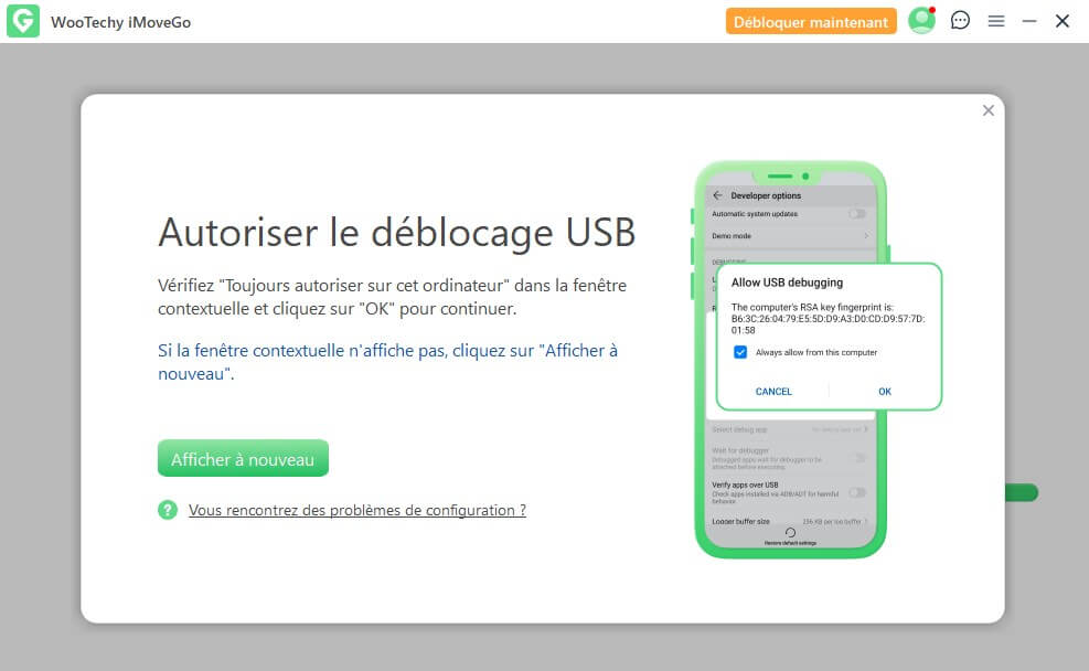 autoriser le débogage USB à utiliser Wootechy Imovego