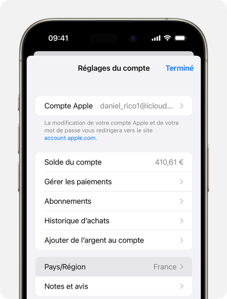 Modifier le pays ou la région dans l'App Store iPhone
