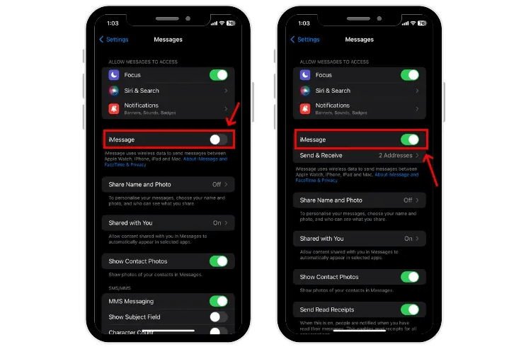 Assurez-vous que iMessage est activé