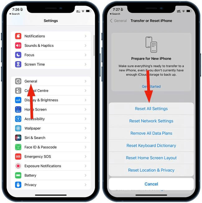 réinitialisation d'usine de l'iphone sur les réglages