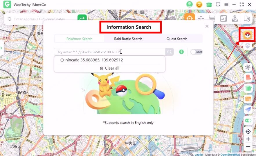 fonctions d'information sur les pokémons avec imovego