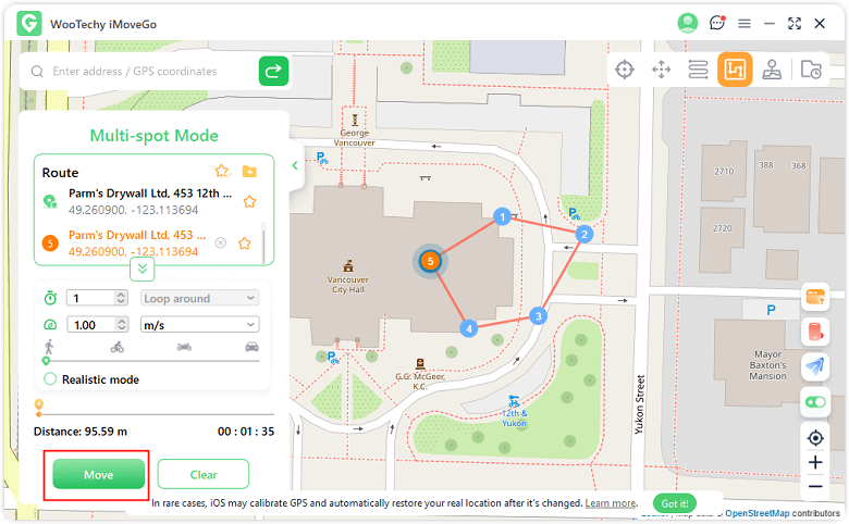 simulez le mouvement GPS avec le mode multispot imovego