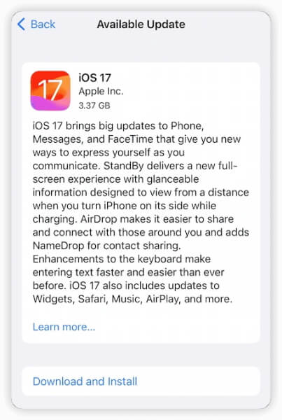 ios 17 mise à jour logiciel