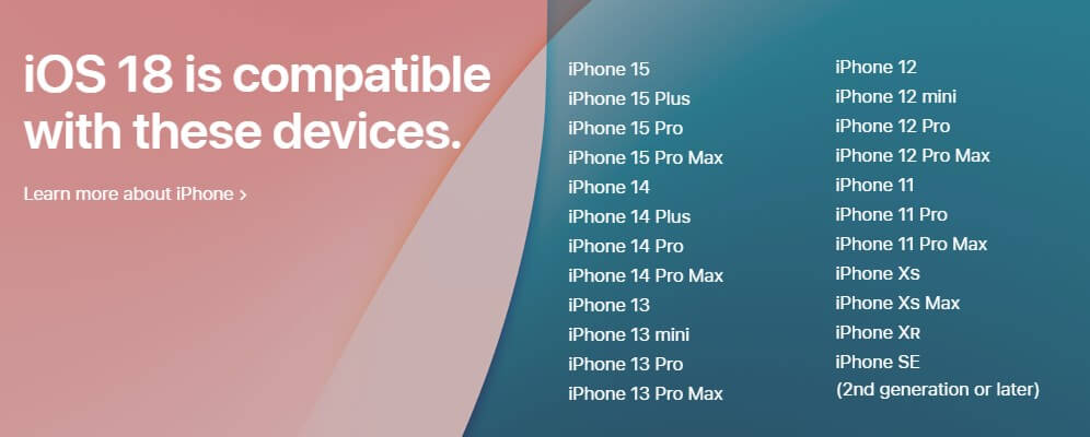 Appareils compatibles avec la version bêta développeur d'ios 18