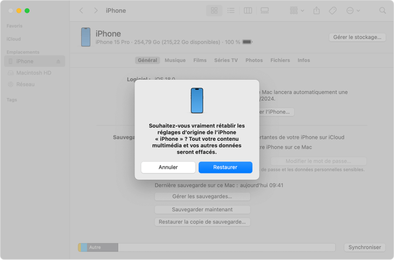 Restaurer l'iPhone pour le rétrograder
