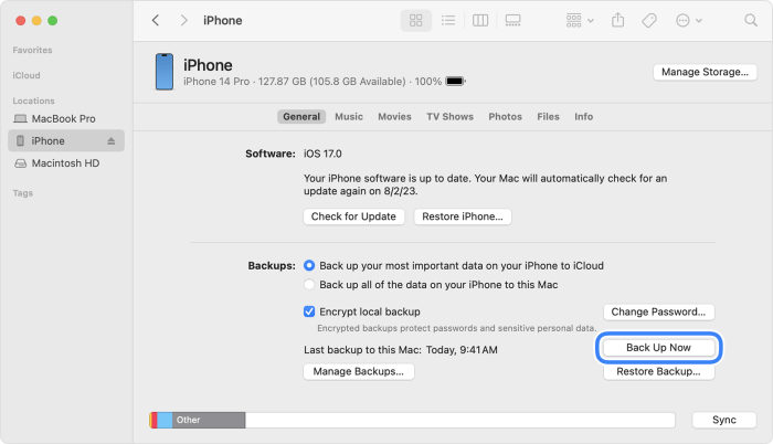 sauvegarder l'iphone avec mac