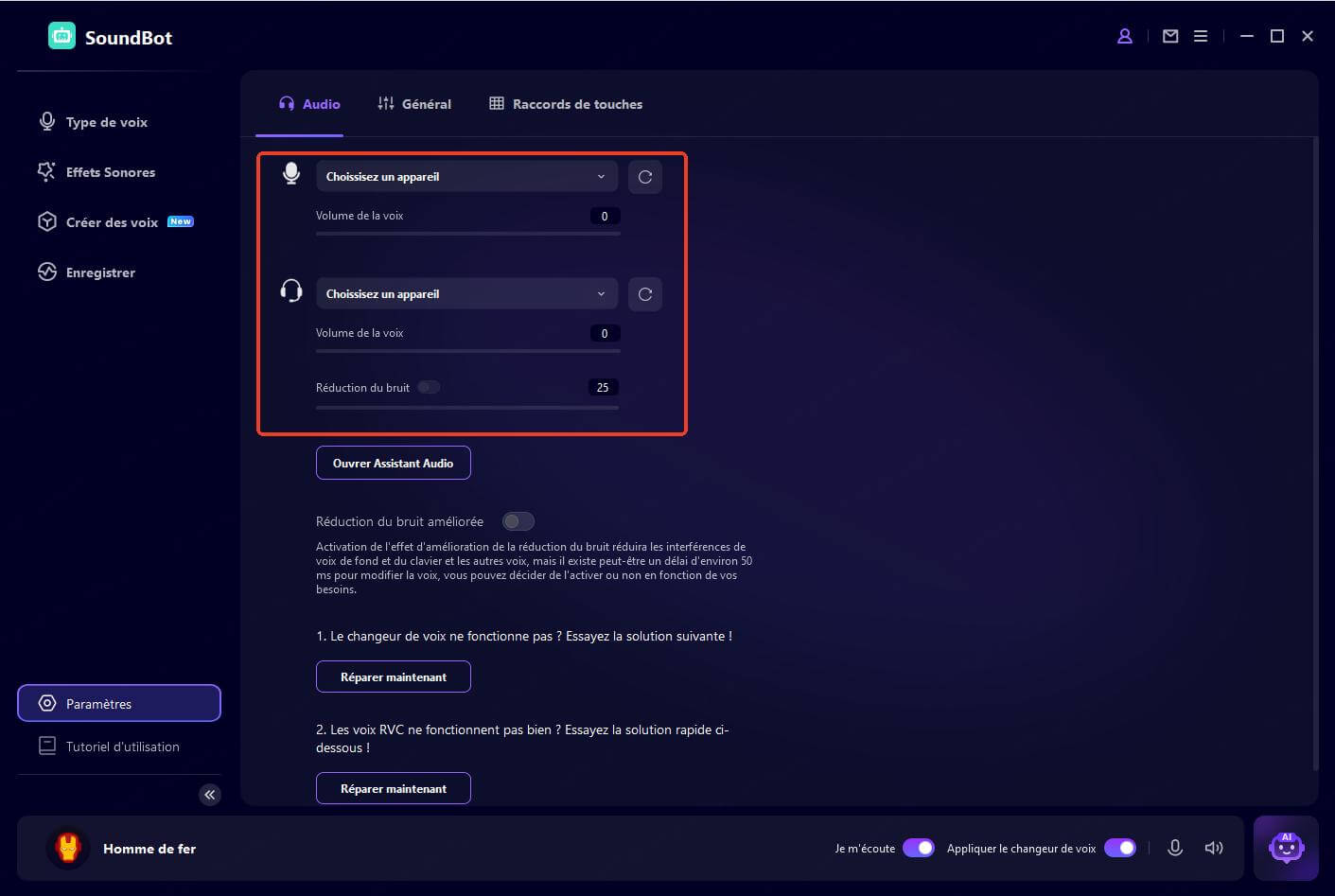 Réglage de la langue du soundbot