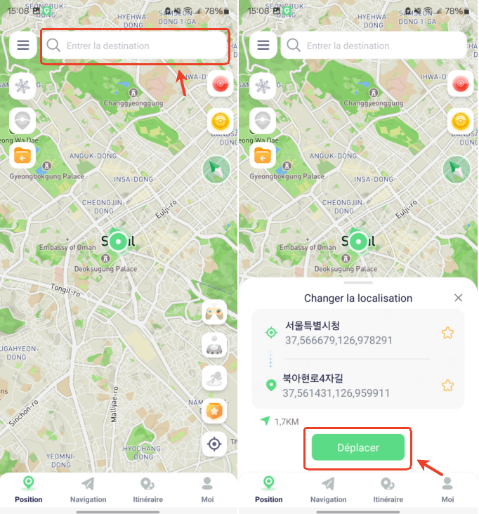Changer d'emplacement en 1 clic sur Android