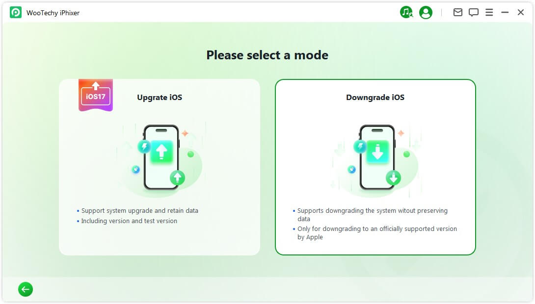 Sélectionnez Rétrogradation d'iOS