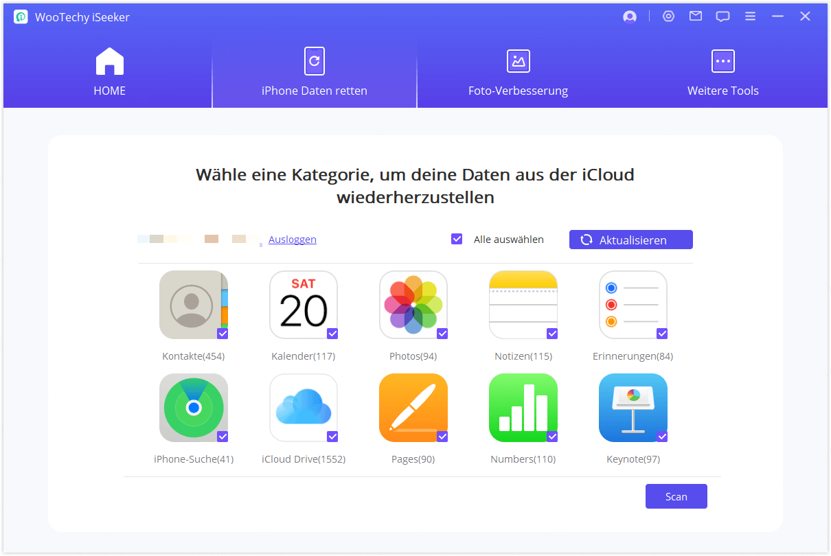 iCloudアカウントデータのスキャン