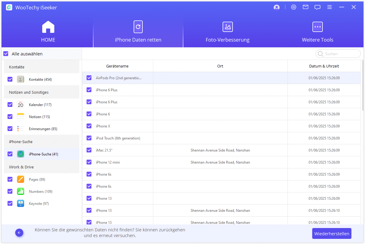 iCloudアカウントデータのプレビュー