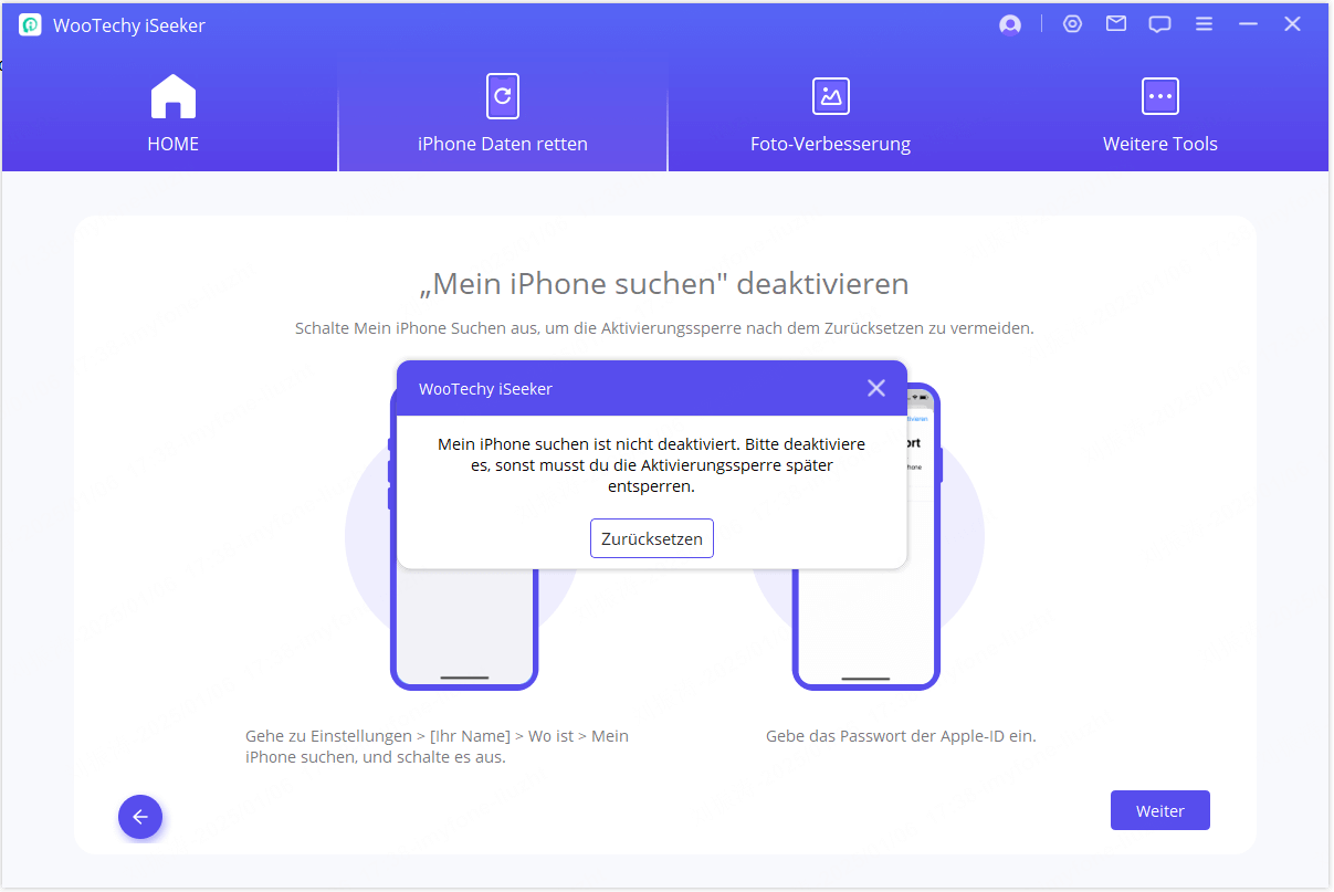 Die Warnseite erscheint