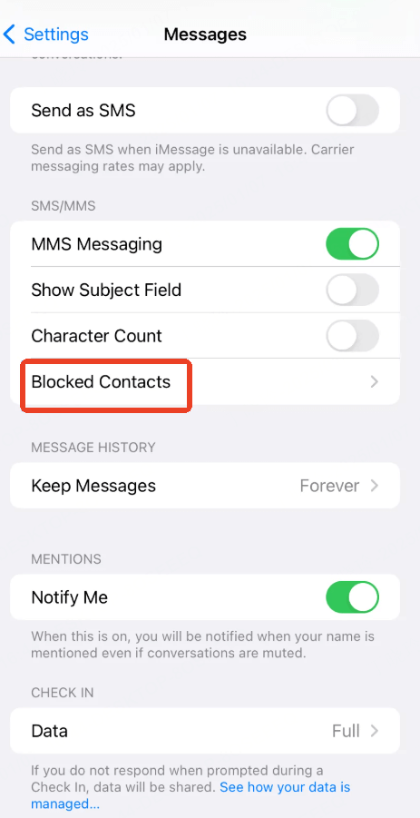 Unblock the Specific Contact on iMessage