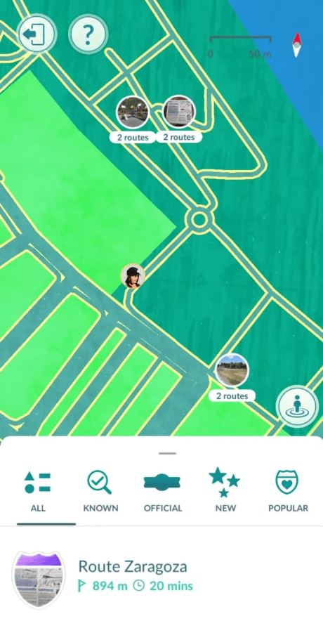 Pokémon GO Route interface